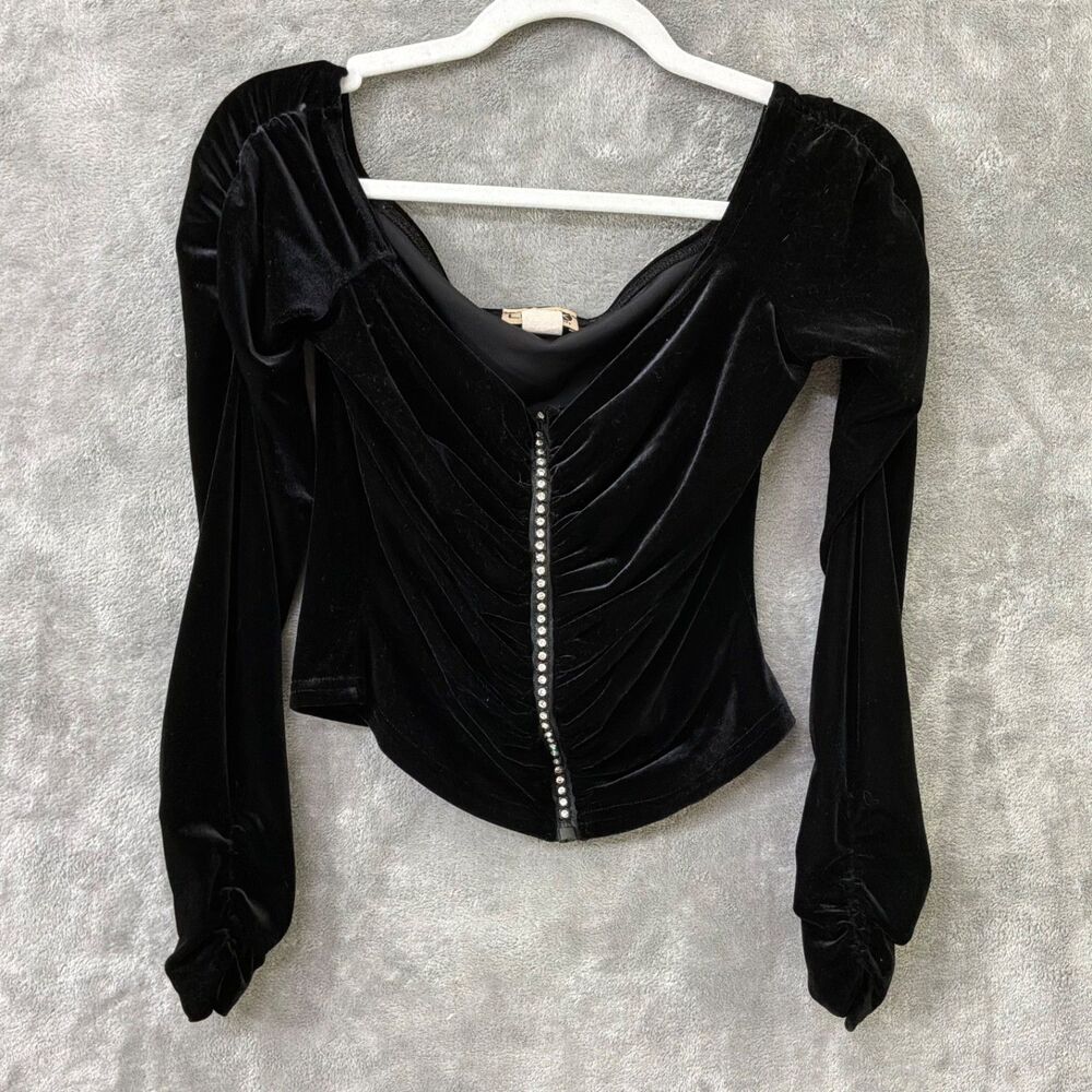 VTG.  Women's M Velour Blouse Long Sleeve Gothic Y2K Whimsygoth Grunge  corset